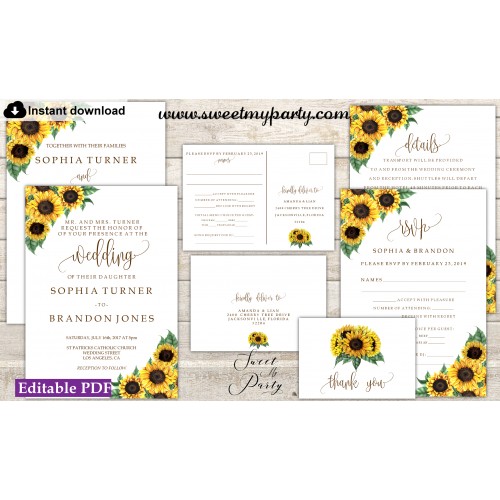Sunflowers Invitation suite template,Sunflowers invitation set, (143)